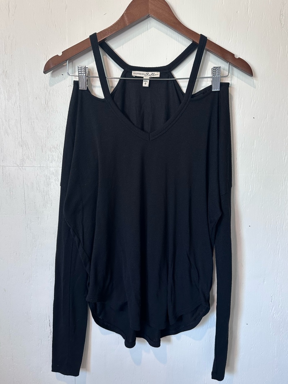 Express One Eleven Black Cold Shoulder Strappy Long Sleeve Top Small